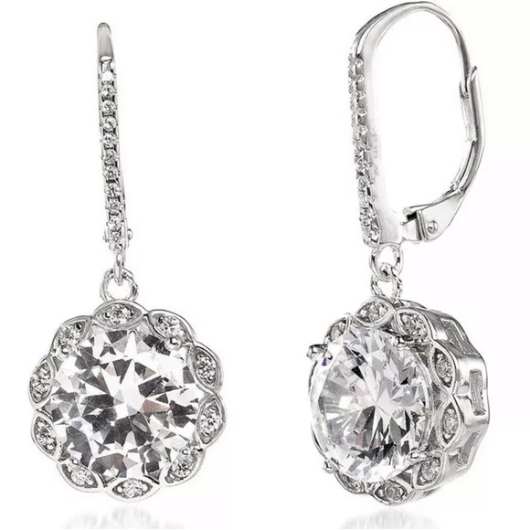 Fashion 925 Silver Drop Earrings White Sapphire - Picture 2 of 3